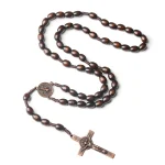 Catholic Religious Wooden Beads Rosary Necklace 8*10mm Jesus Cross Saint Prayer Jewelry Easter Church Gift From Christianity - Image 4