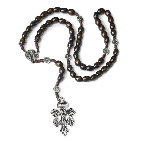 Catholic Custom Rosary Beads 8*10mm Wooden Beads Cross Jesus Saint Necklace Jewelry Christianity Rosaries Gift Making Su