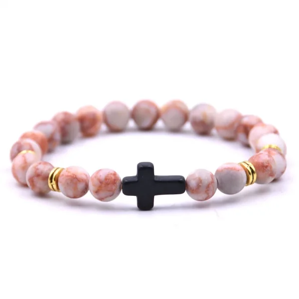 Tiger Eye Volcanic Stone for Bracelet Black Cross with Elastic Cord Trendy Christian Religious Accessory