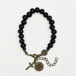 Wholesale Black Beaded Wooden Bracelets Vintage Cross Bracelet for Men Buddhist Beads Rosary Bracelet - Image 2