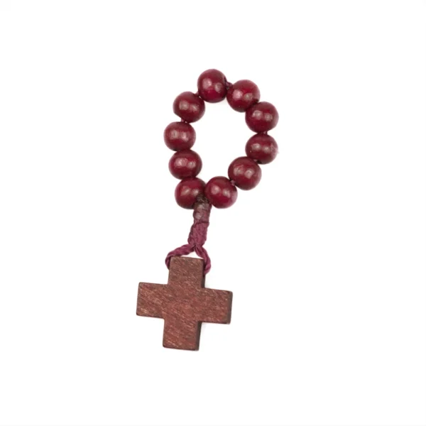 Natural Wood Beads Finger Chain Rosary Cross Colorful Ring Catholic Rosary Handmade Jewelry Wholesale