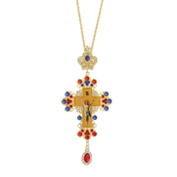 Cross Orthodox Jesus Crucifix Pendants Rhinestones Cross Chain Gold Religious Jewelry