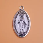 Miraculous Medal Oval in Antique Silver Alloy Virgin Mary Blue White Black Enamel Our Lady of Guadalupe - Image 5