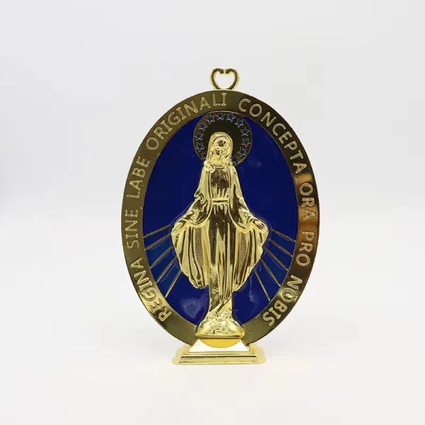 Custom Colorful Plated Metal Gold Silver Virgin Mary Cross with Stand Religious Decoration Gift