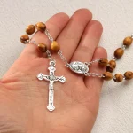 Catholic Rosary Wooden Prayer Beads Necklaces Cross Pendants square Religious Jewelry Decorations Church Prayers Easter Gift - Image 4