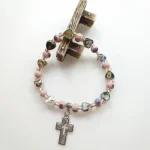 Wholesale Heart Shape Image Beads Bracelet Hand String Elastic Bracelet With Cross Charm Beaded Bangles - Image 3