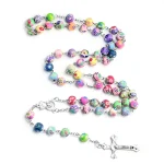 Mecrt Catholic Religious Rosary Crucifix Necklace 8mm/6mm Colorful Cross Polymer Clay Beads Jesus Pendant Zinc Alloy Gift - Image 6