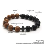 Wholesale Custom Cross Charm Wooden Beads Frosted Stones Gemstone Men's Bracelet Healing Energy Natural Stones Bracelets for Men - Image 2
