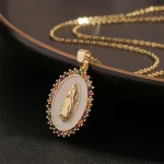 Mecrt Catholic Oval Coin Medallion Necklace 18K Gold Plated CZ Virgin Mary Pendant Cubic Zirconia Our Lady of Guadalupe - Image 2