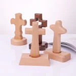 Mecrt Carved Beech Wood Cross Crafts Gifts for Church Table Decor Black Walnut Wooden Cross for Easter Ornaments Home Decoration