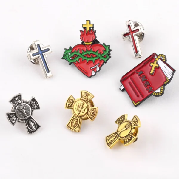 Classic Cross-Shaped Shirt Brooches Blue Red Enamel Pins for Handbag Backpack Badge-for Wholesale Main Material Alloy Je