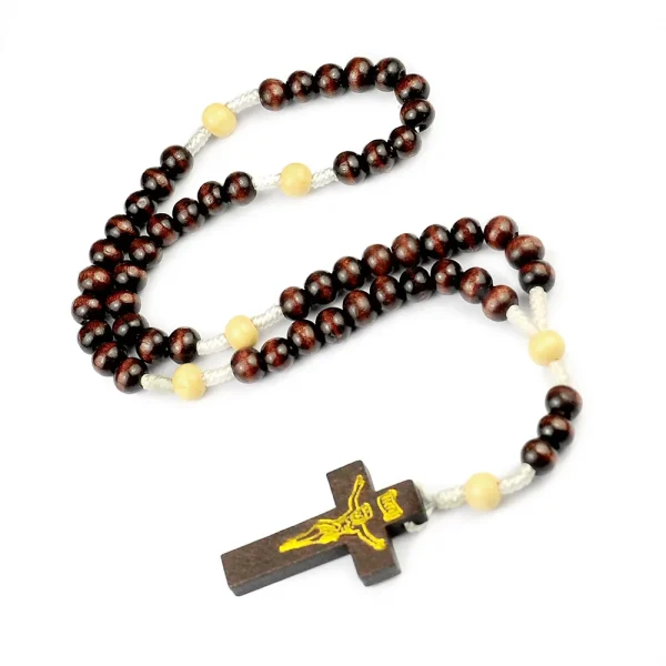 Cheap Rosary Cross Jesus Colored Beads Handmade Catholic Religious Wooden Jewelry Holy Communion Baptism Church Gifts Wh