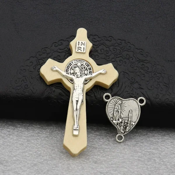 Catholic Crucifix Pendant Wooden Cross Rosary Necklace DIY Metal Handmade Woven Pendant Alloy Main Material Jewelry Acce