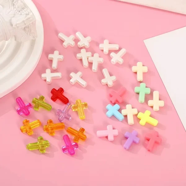 Mecrt Colorful Acrylic Cross Cream Handmade Beaded DIY Bracelet with Braids for Necklace Making Model TT5-B0