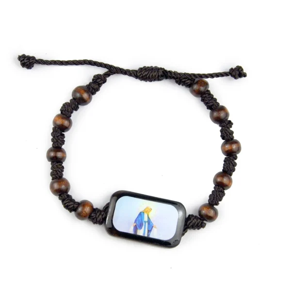 Wood Bead Knitted Rope Bracelet Religious Virgin Mary Holy Father Jesus Ascension Easter Bracelets Catholic Icon Wristba