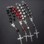 Wholesales Christian Jewelry Plastic Round Peal Glass Beads Rosary Crucifix Virgin Mary Pendant Rosary Bracelet