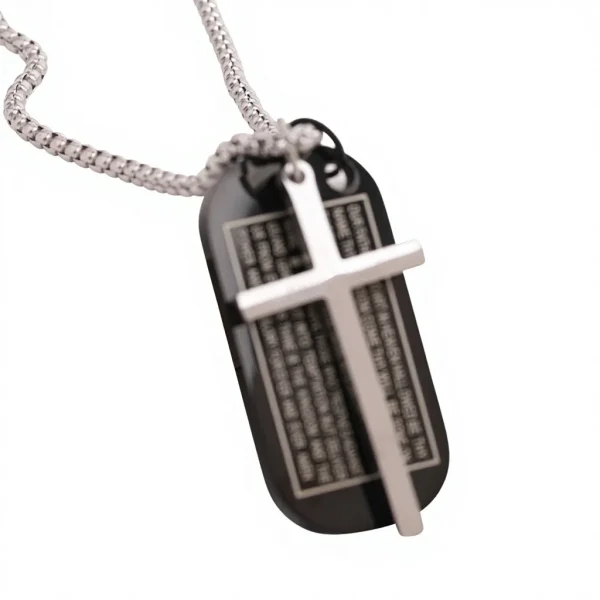 European American 44MM Fashion Retro Engraved Badge Cross Stainless Steel Pendant Necklace Bamboo Chain