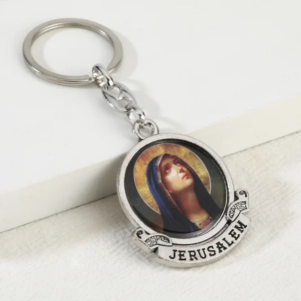 Hot Selling Catholic Zinc Alloy Keychain Gift Personalized Religious Virgin Sticker Pendant UV Lightweight Quality Metal