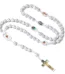 Catholic Rosary Jesus Cross Pendant White Silver-plated Rose Bead Crucifix Necklace Religious Jewelry Church Gift Wholes