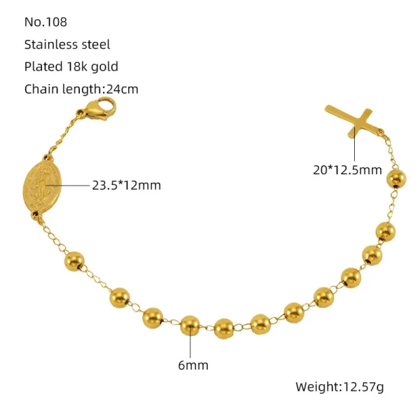 Catholic Rosary Bracelet Jesus Christ Prayer Religious Cross Jewelry Saint Benedict Pendants Stainless Steel Bead Chain