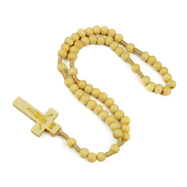Cheap Rosary Cross Jesus Colored Beads Handmade Catholic Religious Wooden Jewelry Holy Communion Baptism Church Gifts Wh