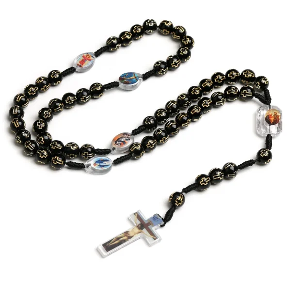Plastic Rosary Religious Cross 10mm Beads Catholic Rosaries Gilding Jewelry Necklaces Holy Communion Engagement Gift