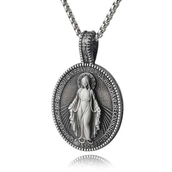 Euro-american Virgin Mary Zinc Alloy Religious Pendant Hip Hop Punk Goth Strand Snake Bone Chain Neutral Color Necklace