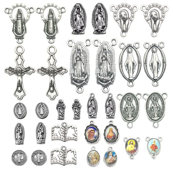 European and American retro Catholic oval three-hole alloy cross pendant pendant DIY jewelry accessories