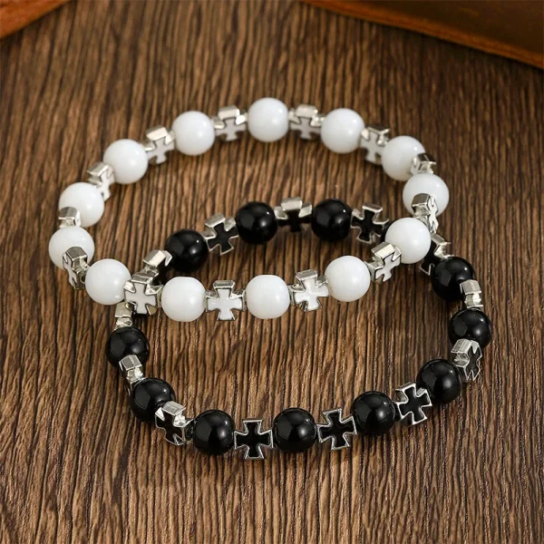 Hot Sale Geometric Cross Natural Stone Bracelet Men’s Women’s Couple Fashion All-match Niche Elastic