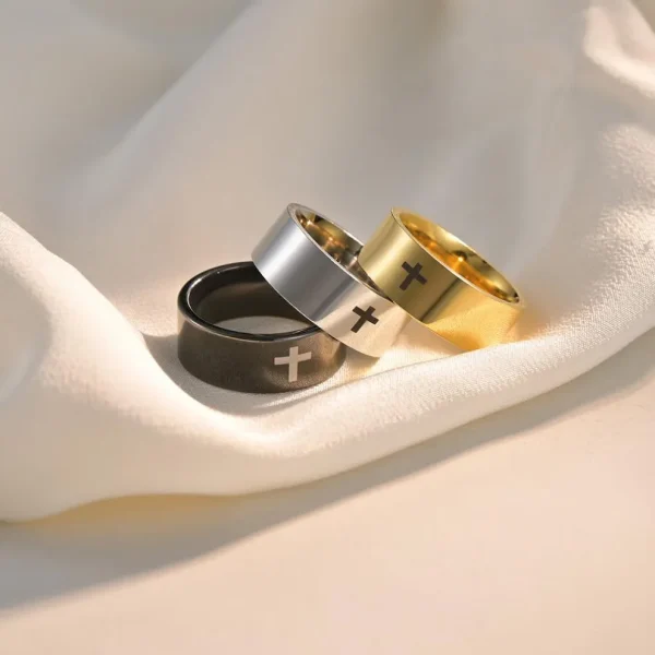 Catholic Christian Religious Cross Ring 6mm/8mm Titanium Steel Unisex Trendy Golden Silver Ring