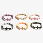 Natural Stone Cross Bohemian Colorful Women Soft Clay Beaded Elastic Multi-Layer Bracelet - Image 2
