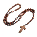 Wholesale Catholic Prayer Beads Christian Rosaries Prayer Oval Wooden Beads Cross Rosary Jesus Church Jewelry for Easter Gifts