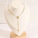 Wholesale Rosary Necklace with Jesus Catholic Pattern Cross Pendant Stainless Steel 6MM Beads - Image 5