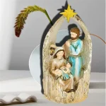 Mecrt Resin Handicraft Angel Statue Grottoes Manger Saintess Nativity Group Display Christian Home Religious Decoration - Image 6