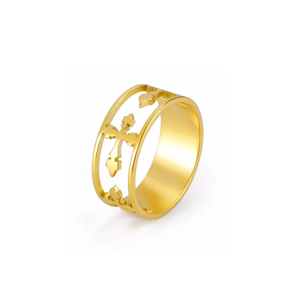 Cross Ring Fashion Trend Cut Half Hollow Titanium Steel Ring Men’s and Women’s Stainless Steel Ring Jewelry 