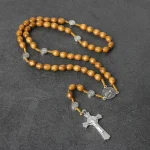 Mecrt Catholic Rosary Crucifix Wood Beads Vintage Prayer Beads Cross Faith Blessing Jewelry Church Baptism Gift Wholesale - Image 5