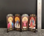 Handmade Catholic Wooden Crafts Gifts Four-Door Religious Jesus & Virgin Mary Screen Small Wood Table with Ornaments Wall Signs