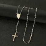 Hot Selling 4mm Stainless Steel Necklace Bead Tri-color Cross Madonna Necklace Ladies Fashion Popular Accessories - Image 3
