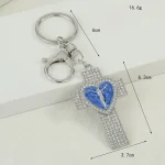 Direct Supply Personalized Cross Heart Diamond-Studded Keychain Pendant Carrying Diamond Cross Love - Image 2