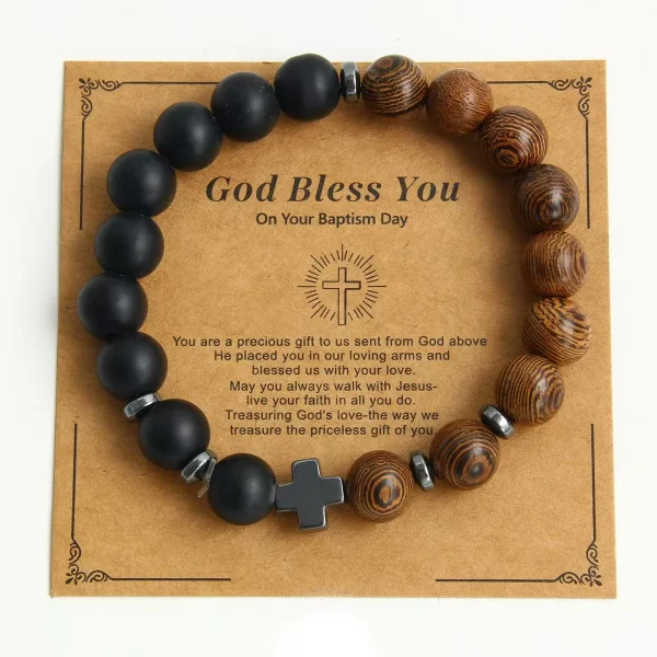 Wholesale Custom Cross Charm Wooden Beads Frosted Stones Gemstone Men’s Bracelet Healing Energy Natural Stones Bra