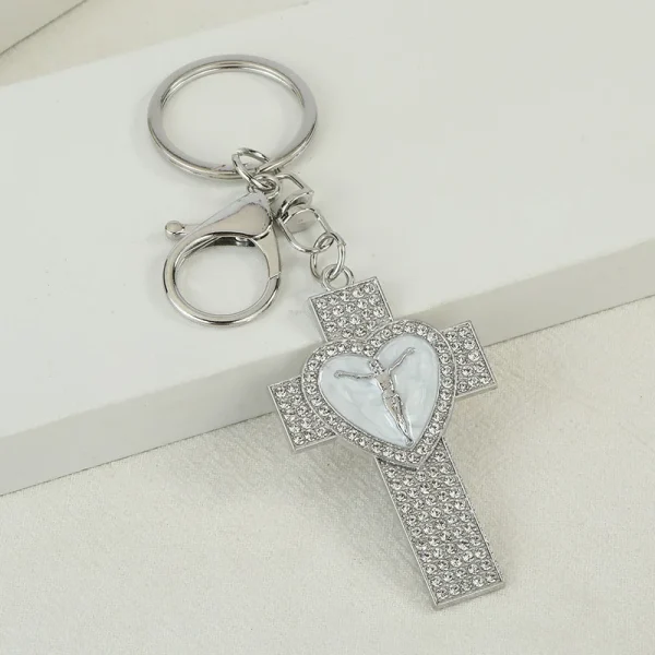 Direct Supply Personalized Cross Heart Diamond-Studded Keychain Pendant Carrying Diamond Cross Love