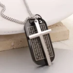 European American 44MM Fashion Retro Engraved Badge Cross Stainless Steel Pendant Necklace Bamboo Chain - Image 2