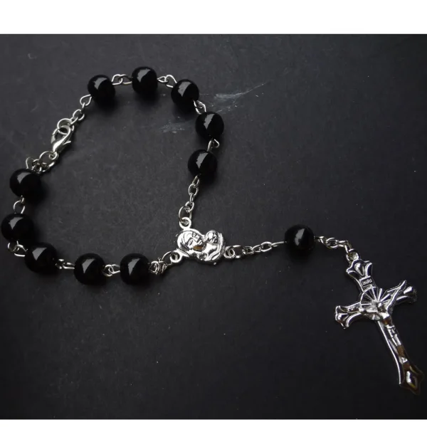 Wholesales Christian Jewelry Plastic Round Peal Glass Beads Rosary Crucifix Virgin Mary Pendant Rosary Bracelet