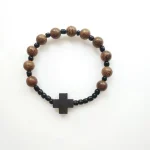 8mm Natural Wood Bead Elastic Yago Black Cross Wrist Bracelet for Men
