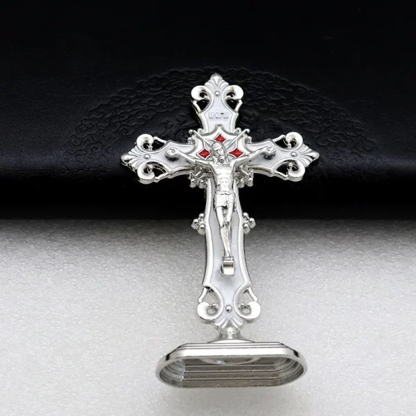 Mecrt Creative Gold-Plated Metal Crucifix Ornaments Catholic Cross Decorative Items for Home Office Christmas Elegant De