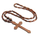 Wholesale Large Religious Wooden Catholic Cross Rosary Bead Necklace Elegant and Spiritual Accessories Christianity Pendant - Image 3