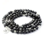 Natural Black Glitter Stone Bracelet 108 Yoga Sanskrit OM Rosary Beads Wholesale Basalt Labradorite Bracelet Luxury Jewelry - Image 6