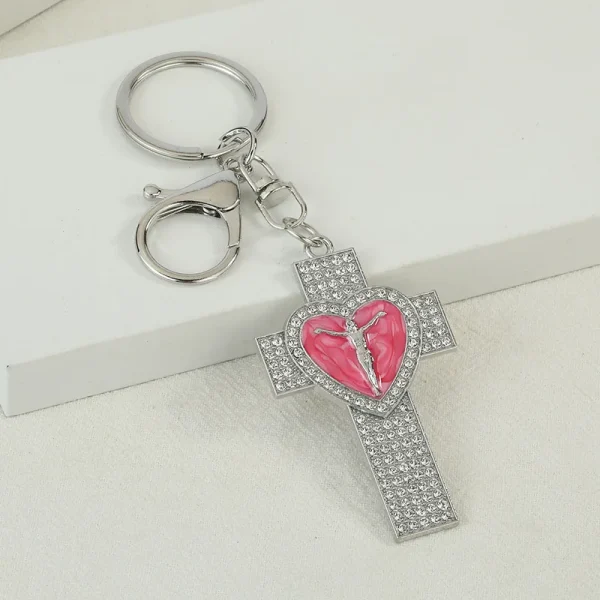 Direct Supply Personalized Cross Heart Diamond-Studded Keychain Pendant Carrying Diamond Cross Love