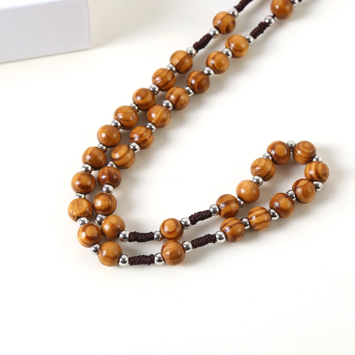 Catholic Rosary Crucifix Cross Pendant Natural Wood Beads 10mm Woven Zinc Alloy Jesus Christian Jewelry Wholesale - Image 6