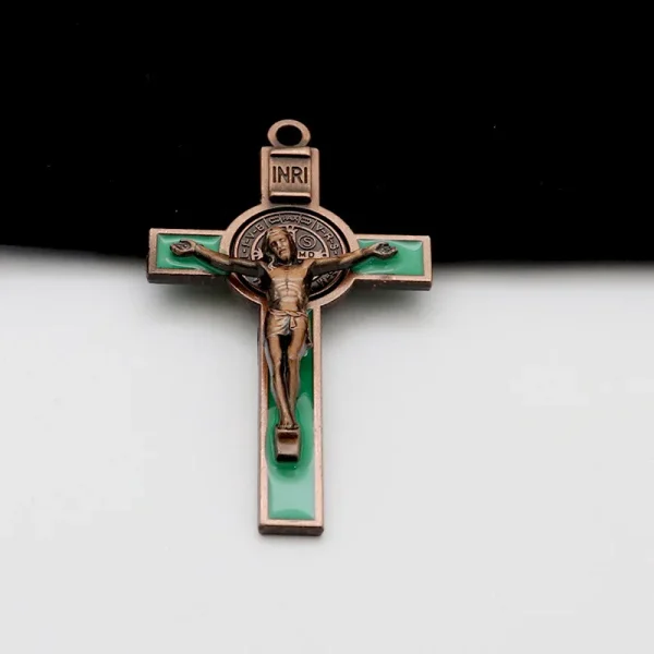 Mecrt Cross Jesus Pendant 7.5*4.5cm Church Catholic Christian Religion Saint Benedict Retro Cross INRI Multiple Colors J